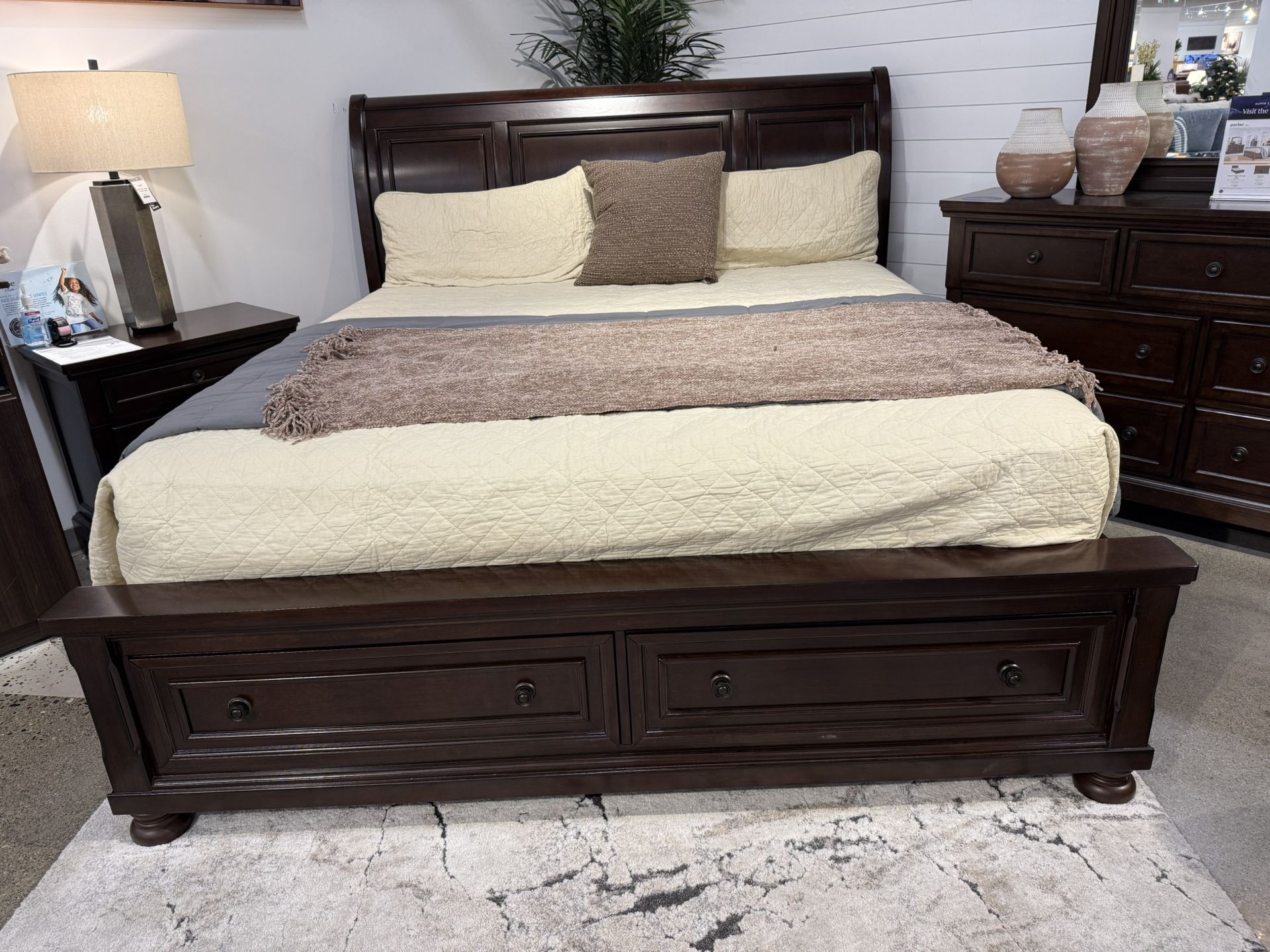 Brown solid wood Bed frame And mattress (King size)