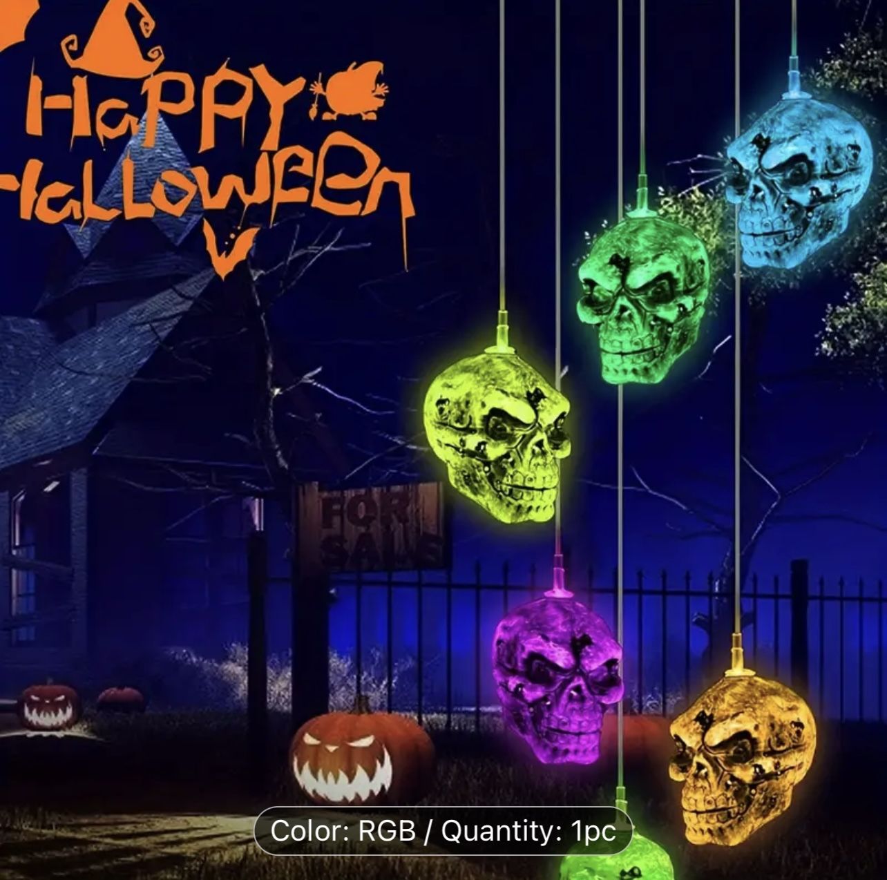 1pc Unique Copper & Plastic Skull Head Solar Wind Chime Decoration - 6 Color-Changing LED String Lights, Solar Operated, Modern Outdoor Hanging Garden