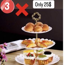 Set Of 3 Pieces 3 Tier Dessert Stand Fruit Plate Cupcake, Plastic White Cup Cakes, Desserts Fruits Candy Buffet Serving Tray ,Birthday