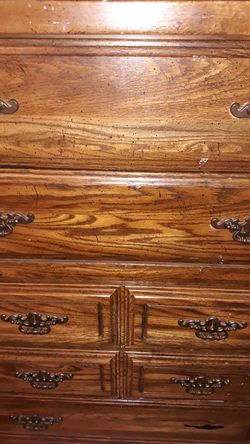 Antique dresser and vanity with huge mirror and night stand