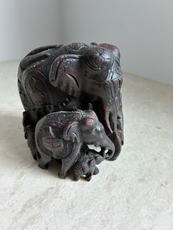 Indian Elephant family Wood Sculpture