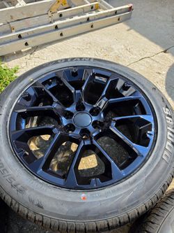22 inch stock oem tahoe rims wheels w sensors new tires metallic blue