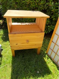 Small Light Wooden Nightstand With Shelf and Drawer