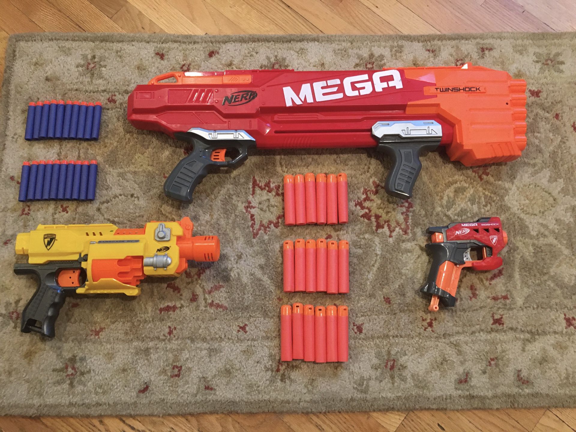 Nerf gun lot with Mega Twinshock, Barricade, and more