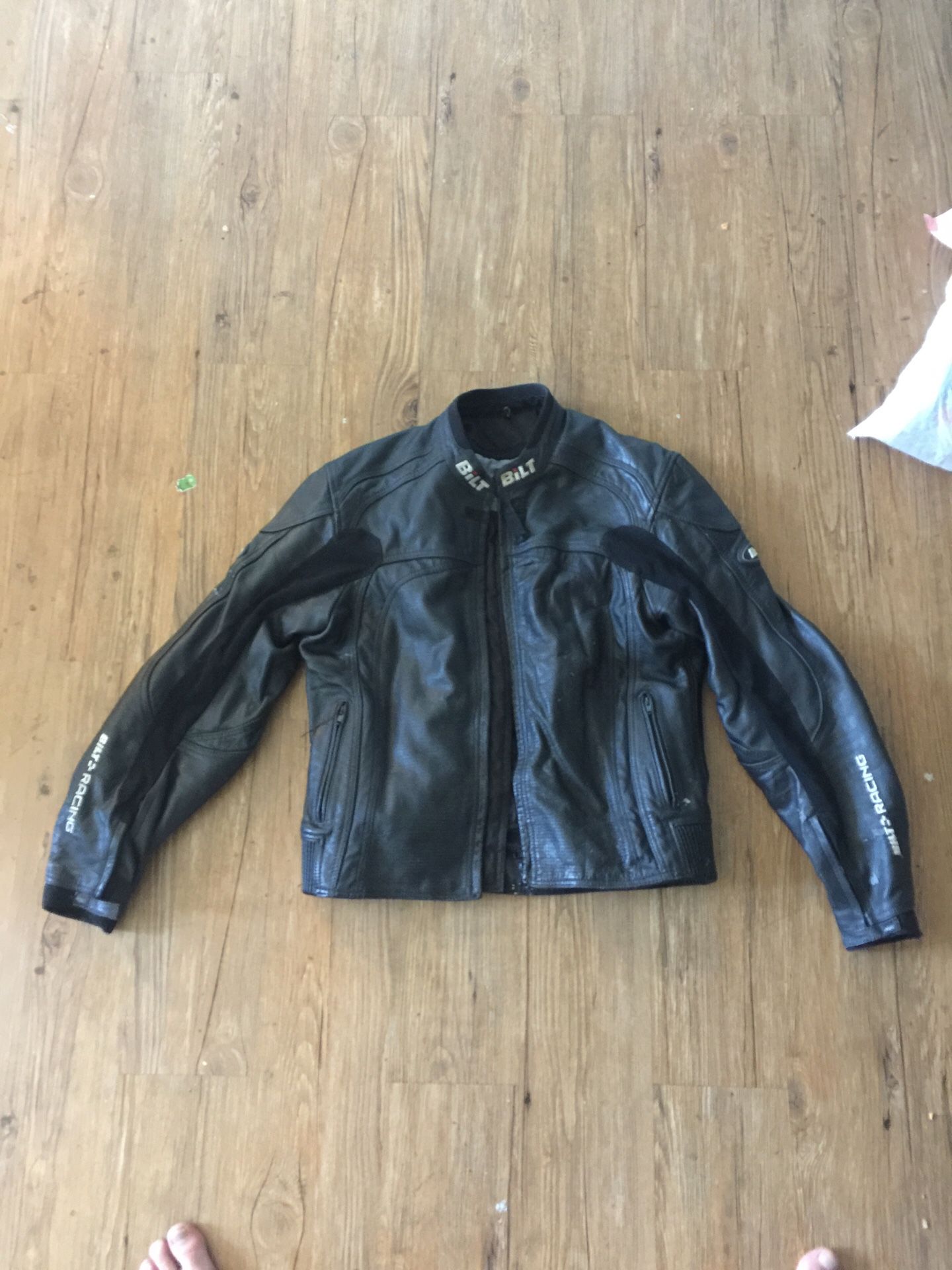 Leather motorcycle jacket $40