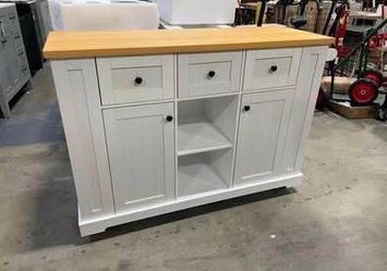 Assembled New 53'' Mobile Kitchen Island on Wheels Rolling Kitchen Island Cart with Drop Leaf