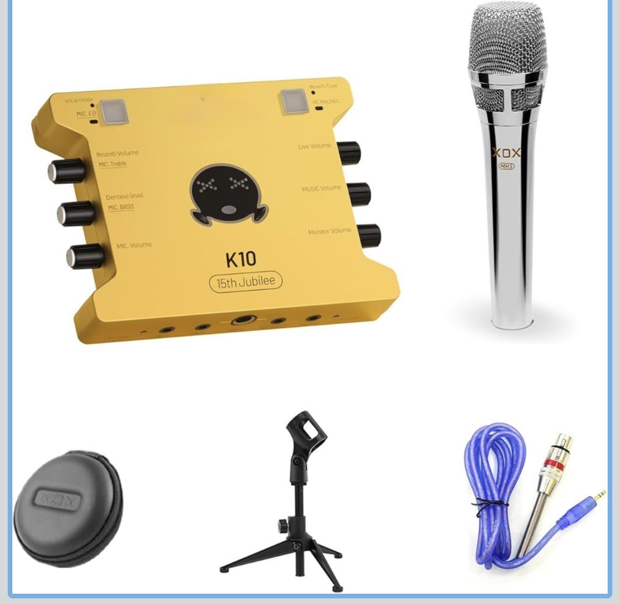 live streaming audio interface,live sound card,audio mixer with wired microphone,monitor earphone and metal desktop microphone stand