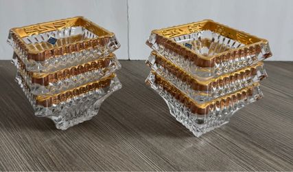 Set of 6 Bohemia Crystal Bowls with Gold Trim