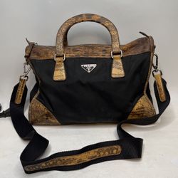 Used Nylon Tote Snake, Embossed Crosbory Bag PRADA