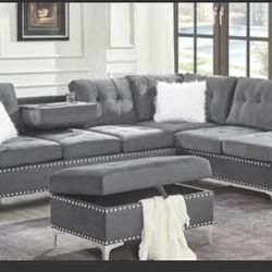 Grey Section And Ottoman For Sale