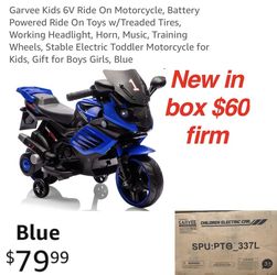 New in box Garvee Kids 6V Ride On Motorcycle, Battery Powered Ride On Toys w/Treaded Tires, Working Headlight, Horn, Music, Training Wheels, Stable El
