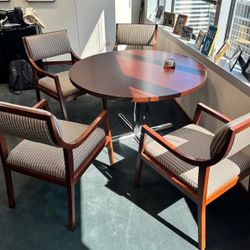 Wood Table & 4 Wood & Fabric Chairs 