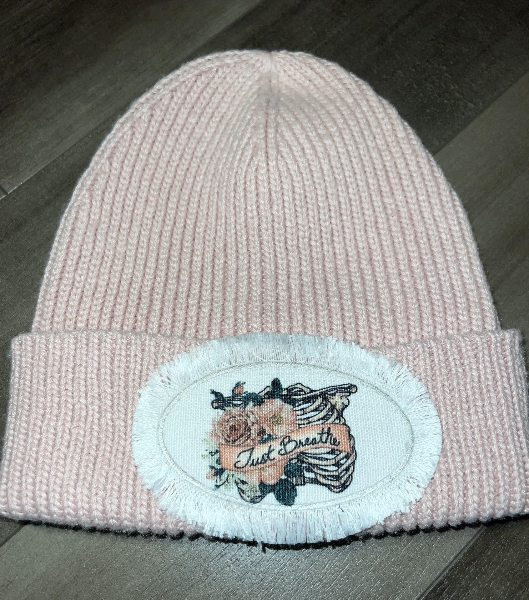 Custom Beanie with Patch “ JUST BREATHE” 