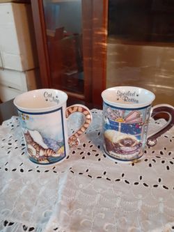 Pair Of Comical Cat Cups