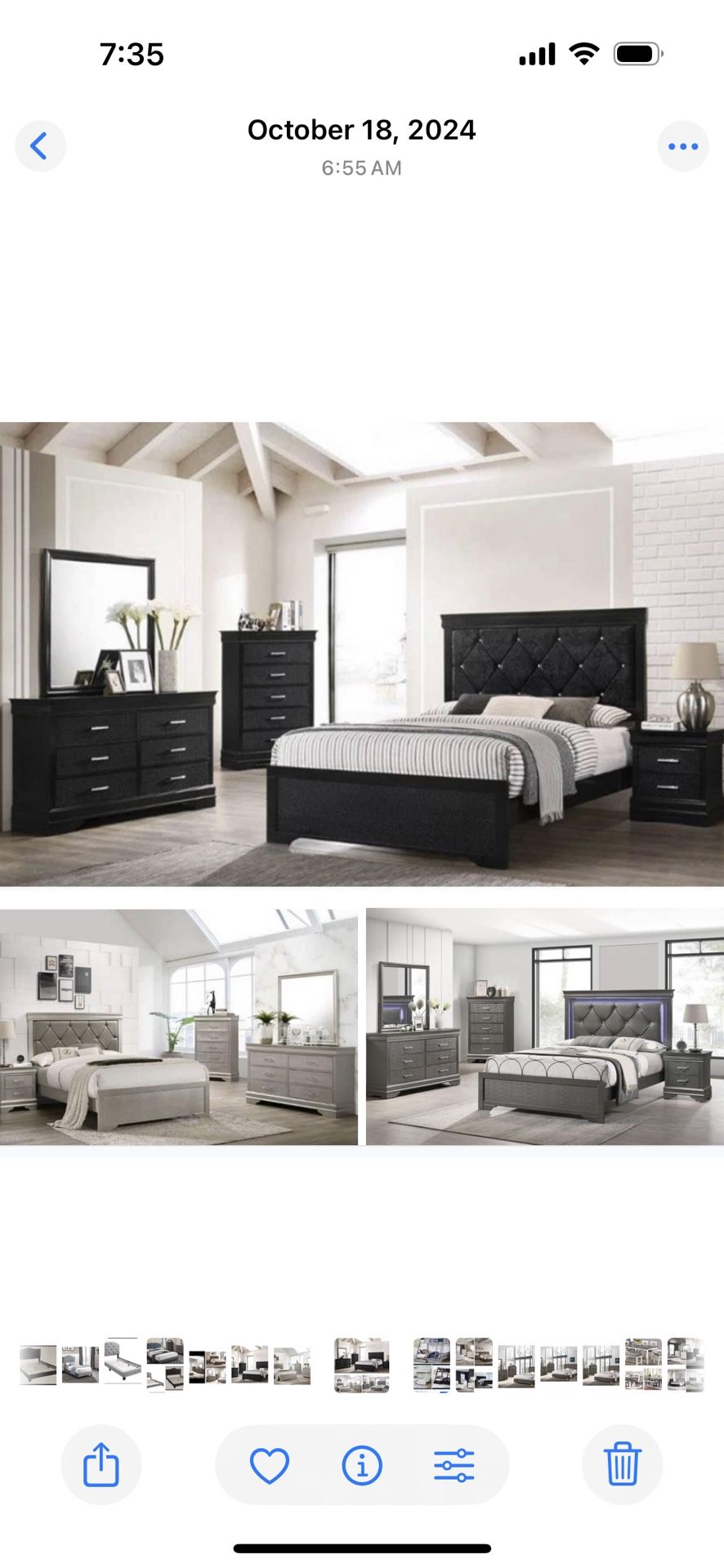 4- Pc Bedroom set Dresser,Mirror Nightstand (1) Queen size bed frame Not including Mattress and Box Sp