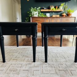 Set of refinished vintage Stanley wood nightstands or end tables 