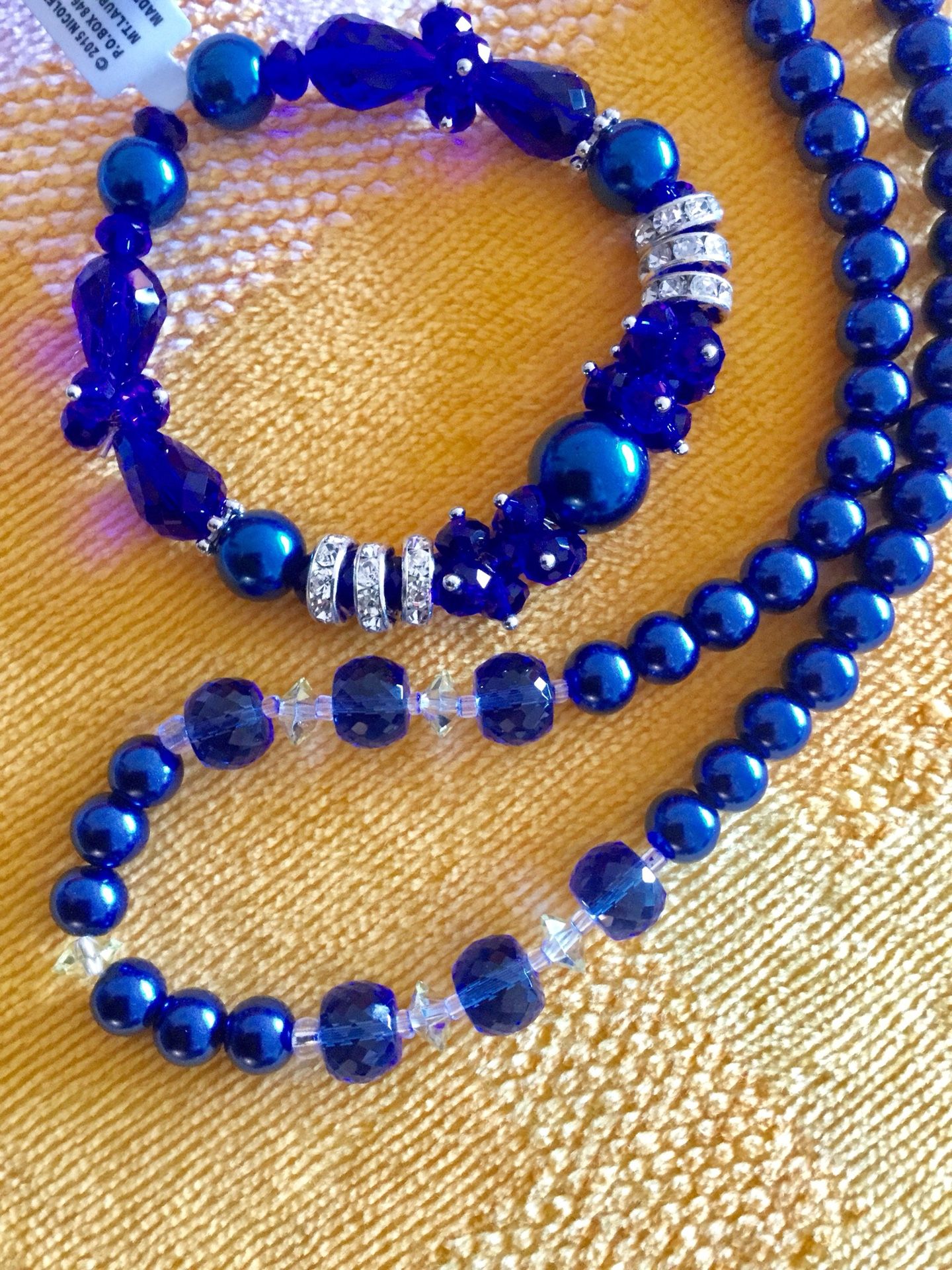 Blue Beads necklace and bracelet together 🦋 Crystals and blue glass beads fashion jewelry 🦋 Welcome to visit Eva ‘s page !