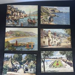 6 Vintage British Art Postcards Torquay West Looe Cockington Anne Croft #1