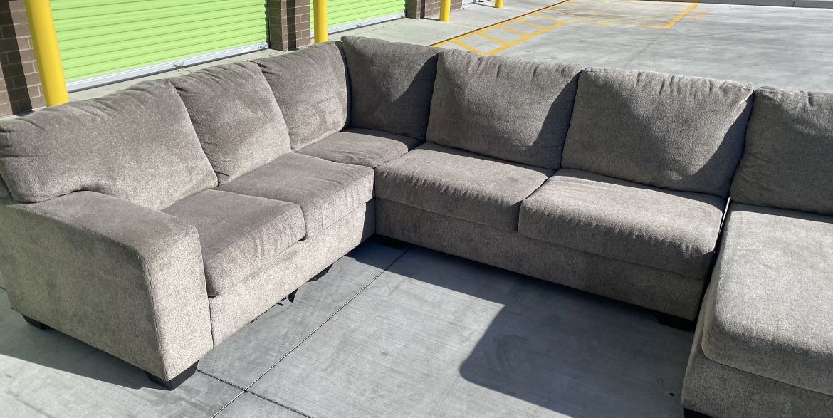 3 Piece Grey U Shaped Sectional Couch Sofa