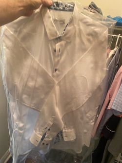 Vincini White Dress Shirt with Floral Trim