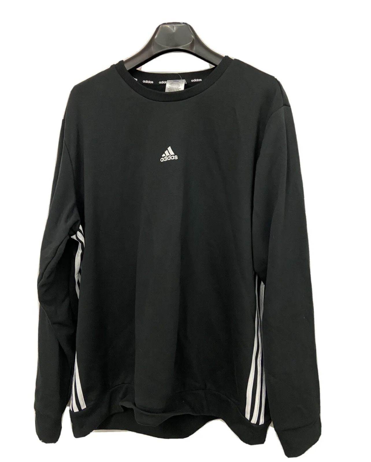 NWT!  Mens size 2xl Adidas Lightweight Fleece Crew Neck Black Logo Stripes
