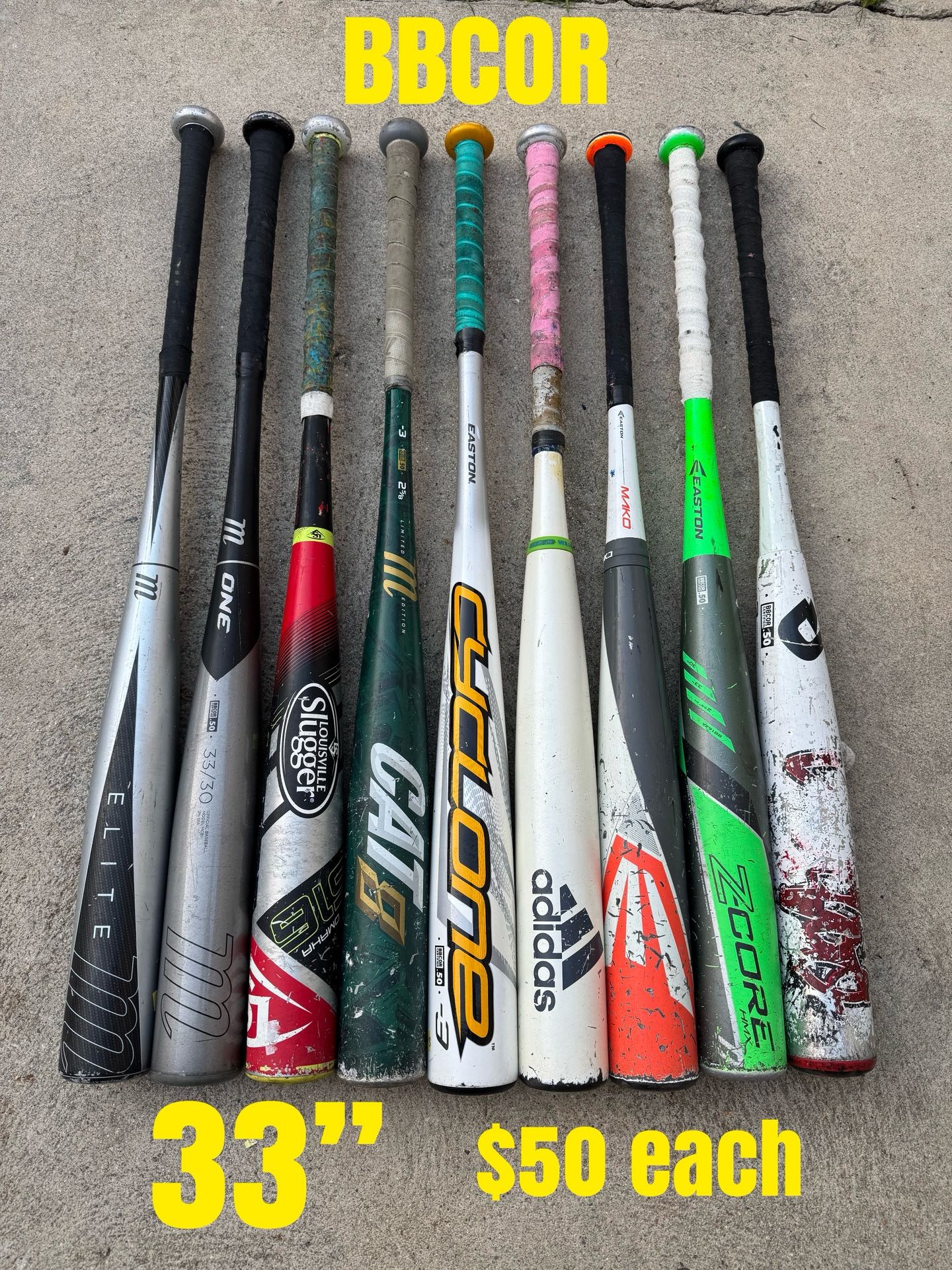 Baseball Bats 33” BBCOR Certified $50 Each Firm