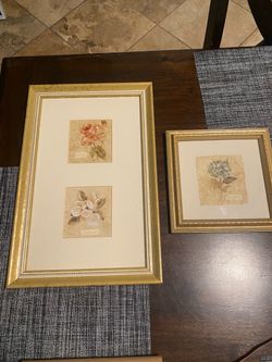 Set of 2 gold flower wall decoration picture frames