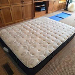Queen mattress, headboard, foundation, metal frame