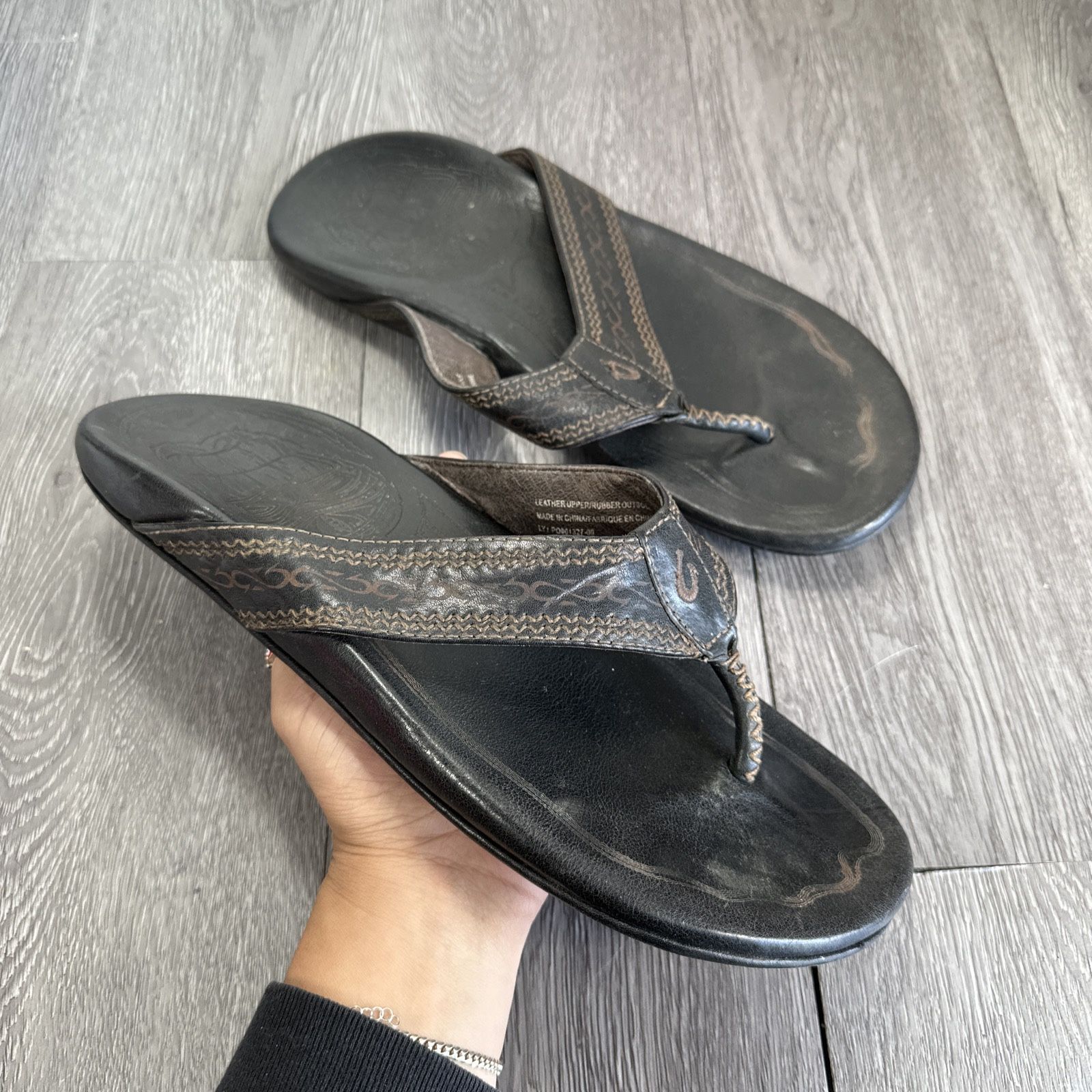 Olukai Akua Men's Brown Leather Sandals 11 Flip Flop 10126-4040