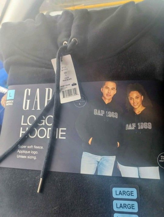 GAP Logo Hoodie - New, Black, Size Large, Super Soft Fleece, Applique Logo, Unisex Sizing, MSRP $59.95; Sell