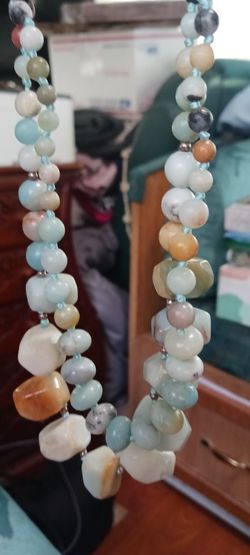 Vintage Amazonite Stone Necklace Stunning On Leather And Stone Closure