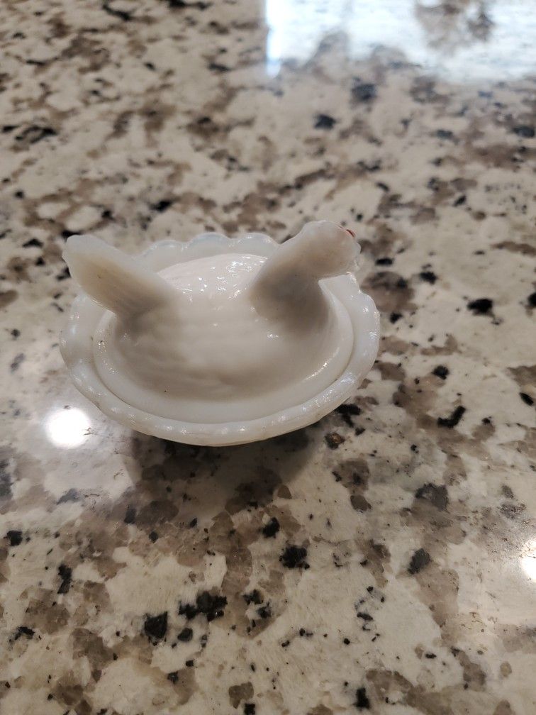 Small Chicken Milk Glass