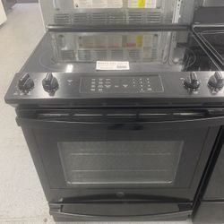 Black GE 5 Burner Glass Top Slide In Electric Stove