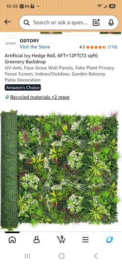 Artificial Ivy Hedge Roll, 96"x120 (80sqtf) Greenery Backdrop
UV-Anti, Faux Grass Wall Panels, Fake Plant Privacy Fence Screen, Indoor/Outdoor, Garden