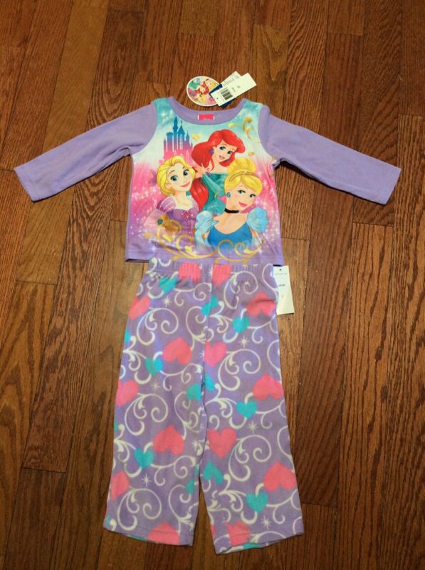 disney Princess Rapunzel Cinderella Ariel Fleece Pajamas PjS Toddler Girl 2T NEW
