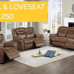2PCS SOFA & LOVESEAT MANUAL RECLINERS 