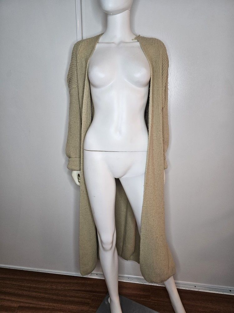 Top Shop ASOS Women's Long Beige Sweater Cardigan Size Small 