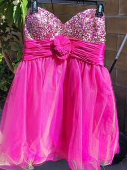 Fusia Colored Dress With Sequins - Size 12