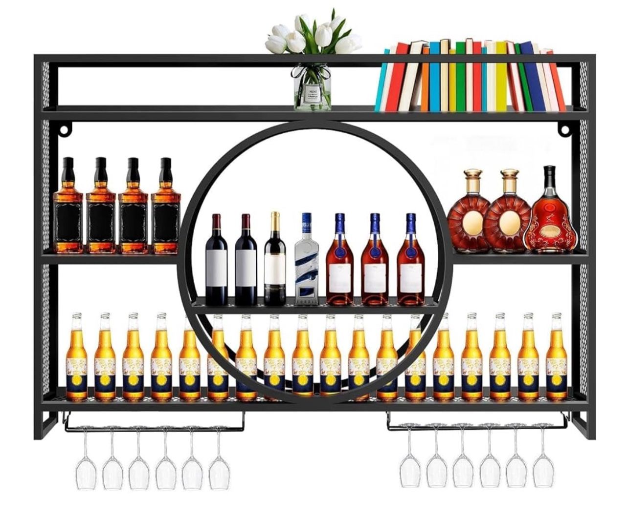 Brand New In The Box- Iron wall mounted wine rack, modern minimalist wall mounted wine cabinet with wine cup holder, detachable wall mounted wine cabi