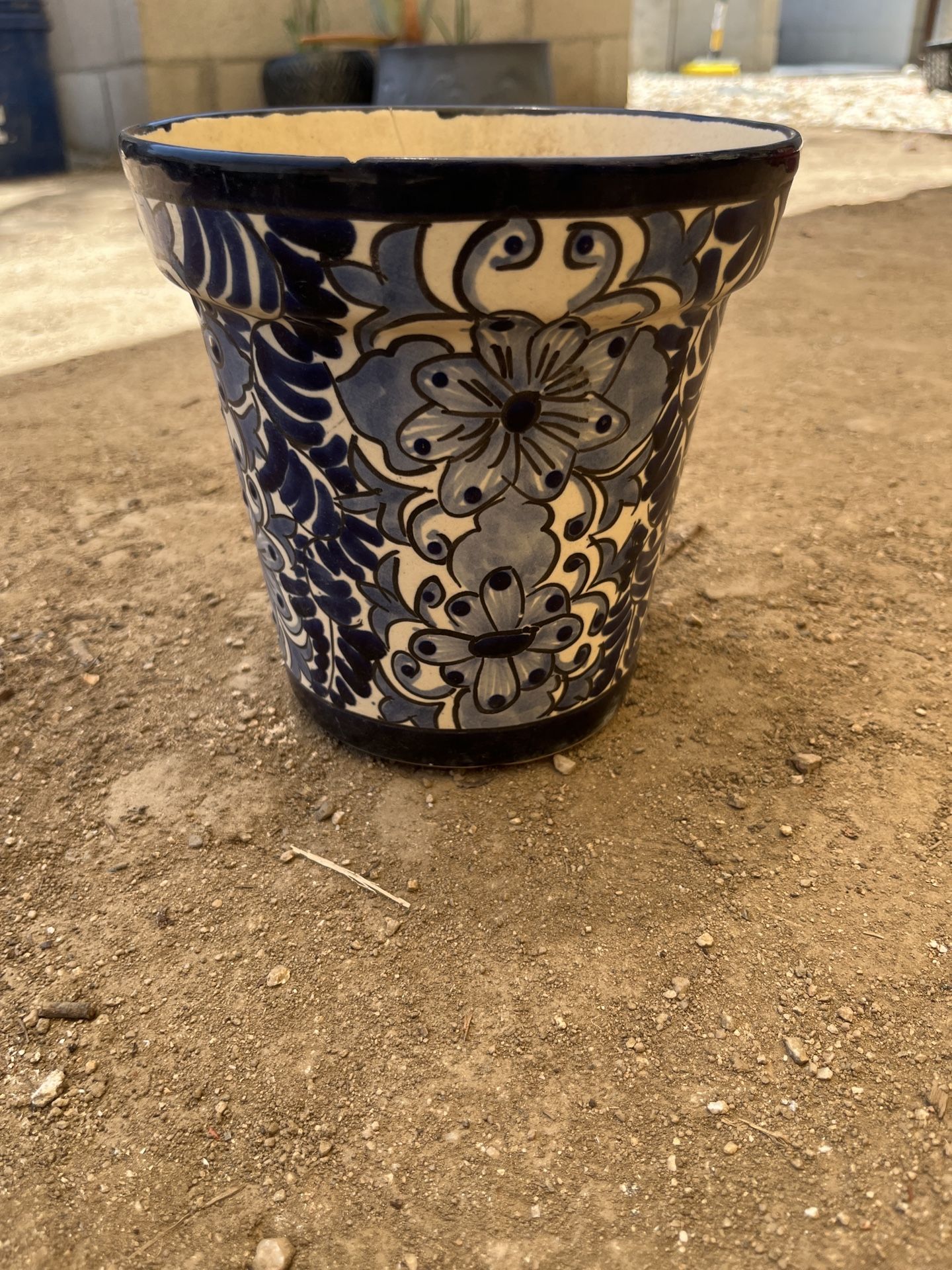 Talavera Blue & White Pot â 8â Hand-Painted Ceramic Planter (Chip)