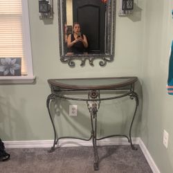 Metal Leaf Console Table with Mirror 