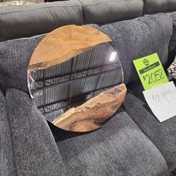 Teak Wood Accent Mirror. 24 Inch Diameter 