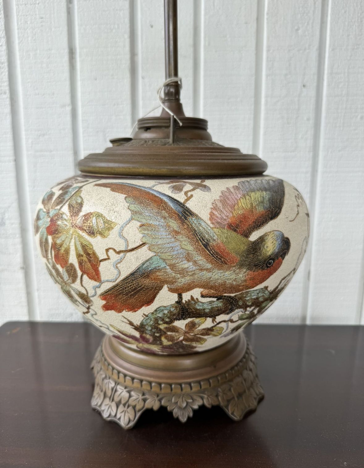 Antique Bronze And Ceramic Lamp $75