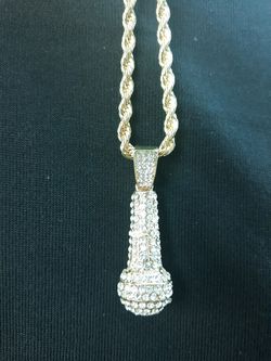 Silver Designer microphone rope chain with stones