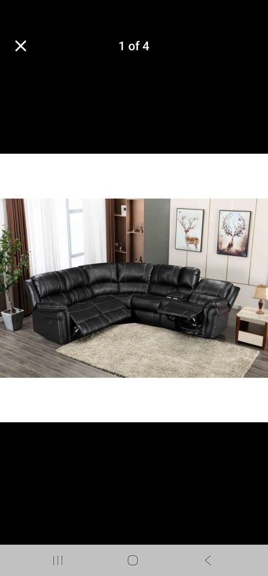 Brand New Black Air Leather Power Modular Recliners Sectional Sofa w/ USB
