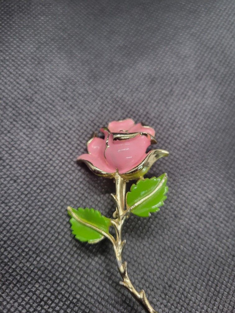 Pink Rose Stem Brooch 