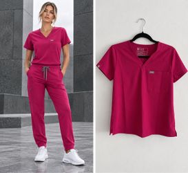 FIGS Technical Collection Raspberry Pink Scrub Top Size Small