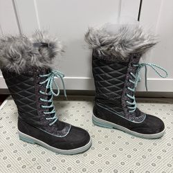 Justice Quilted Fur Lace Up Glitter Snow Boots Size 7