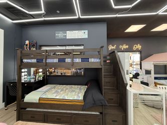 Black - Twin/Twin Bunk Bed With Trundle & Storage Staircase