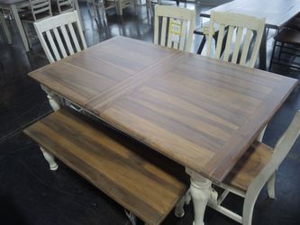 Napa Rectangle Leg Dining Table - Two-Tone Wood Farmhouse Table, Floor Sample